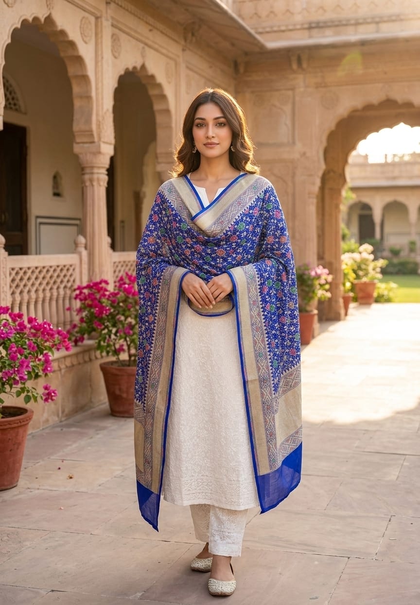 Niharika - Blue Sangeet Meenakari Bandhani Dupatta