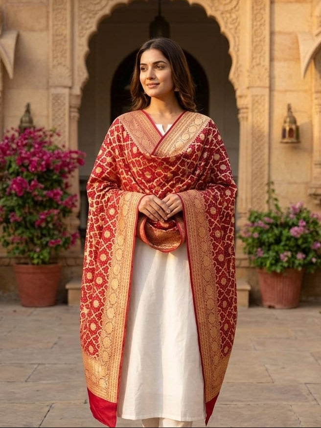 Mohana - Maroon Bandhani Banarasi  Dupatta