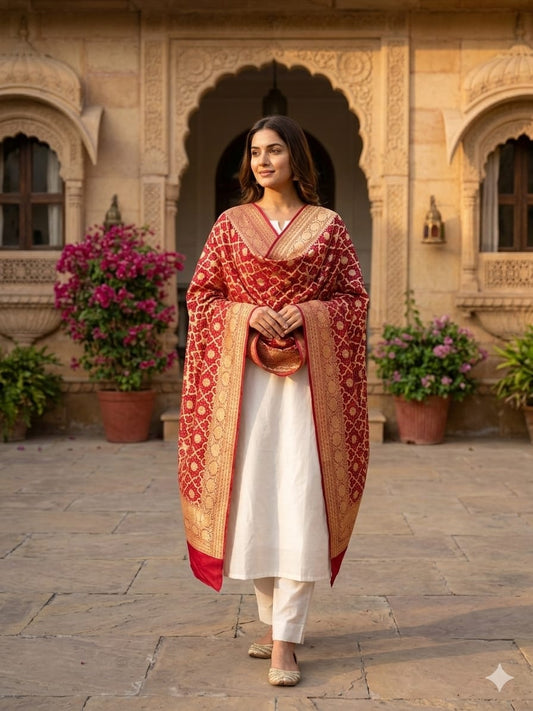 Mohana - Maroon Bandhani Banarasi  Dupatta