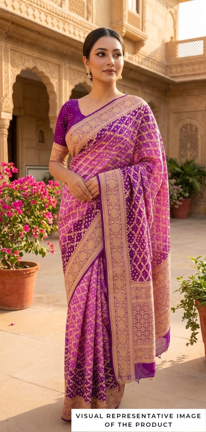 Gayathri - Purple Shaded Bandhani Banarasi Saree