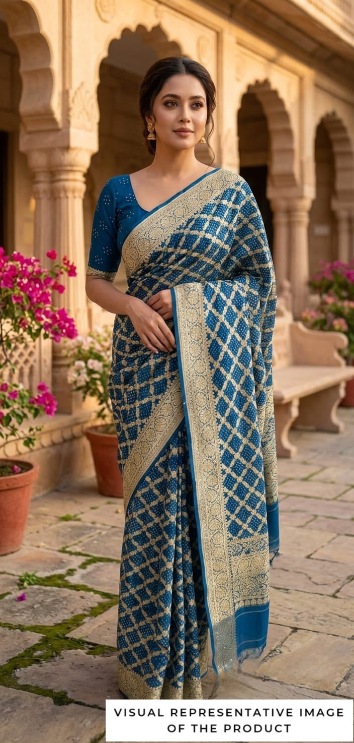 Kanika - Blue Bandhani Banarasi Saree