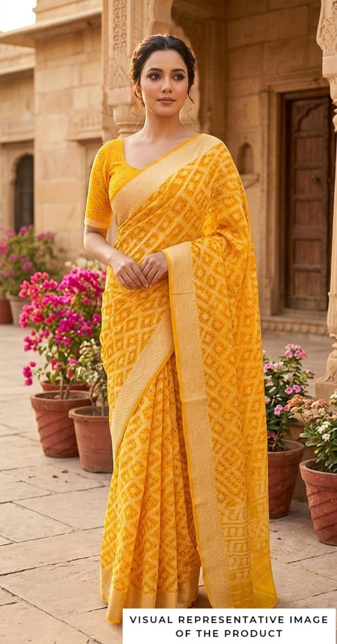 Aashna - Yellow Bandhani Banarasi Saree