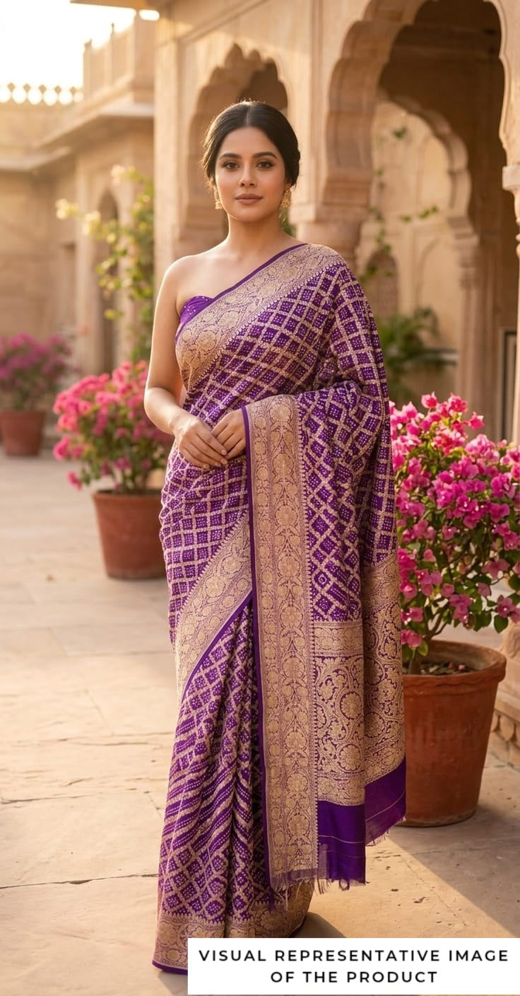 Dhrishti - Purple Bandhani Banarasi Saree