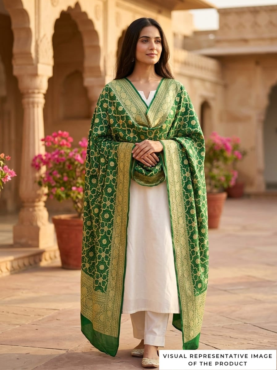 Aahana - Green Bandhani Banarasi Dupatta
