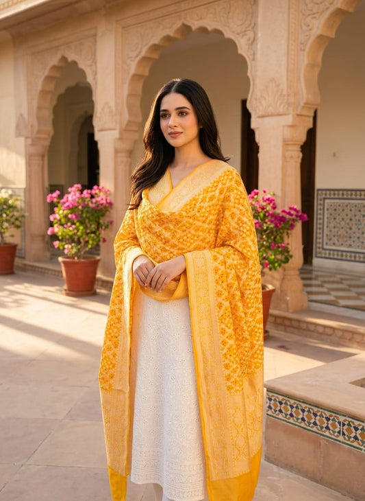 Jugni - Yellow Bandhani Banarasi Dupatta