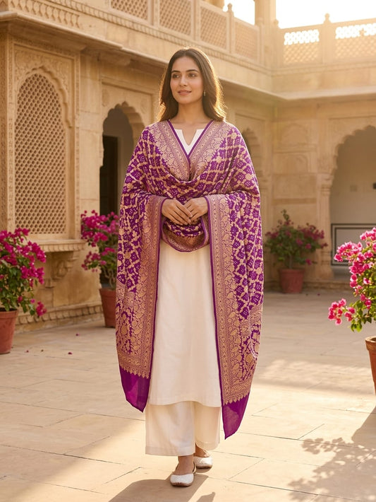 Bhavna - Purple Bandhani Banarasi Dupatta