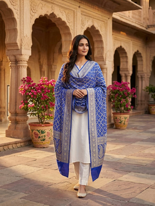 Lihaaz - Blue Sangeet Bandhani Banarasi Dupatta