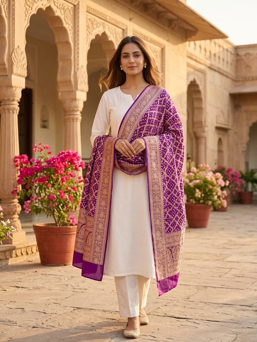 Ira - Purple Sangeet Bandhani Banarasi Dupatta