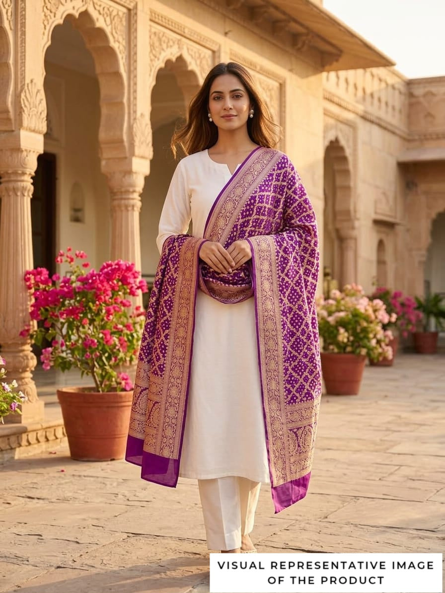 Ira - Purple Bandhani Banarasi Dupatta