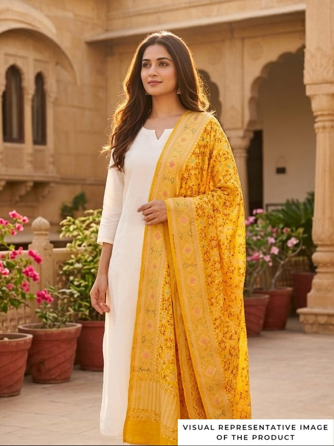 Nalini - Yellow Meenakari Bandhani Dupatta