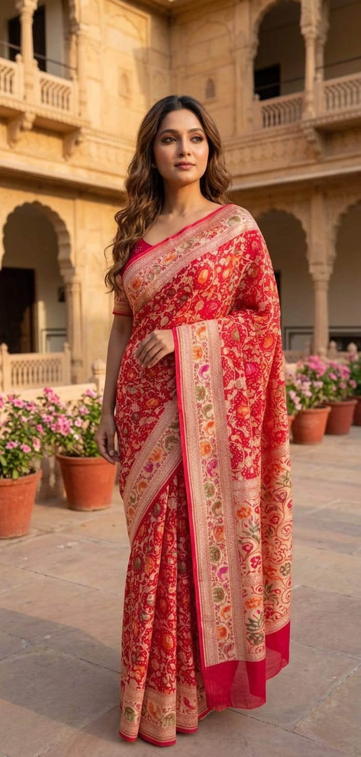 Rohini - Red Bridal Meenakari Tilfi Saree