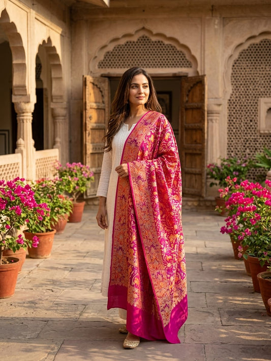 Hansika - Pink Wedding Meenakari Tilfi Dupatta