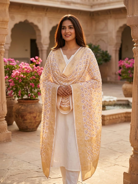 Adrija - Ivory Bandhani Banarasi Dupatta