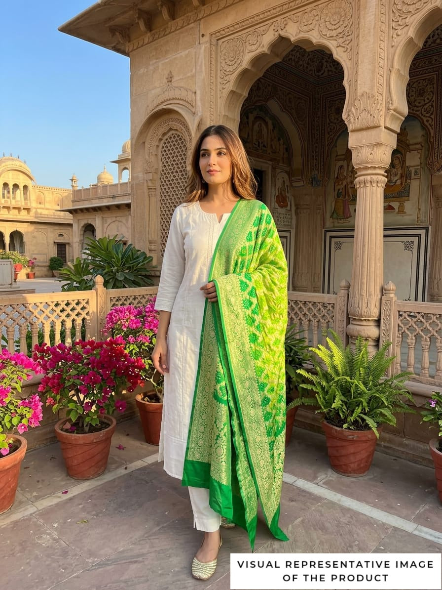 Amara - Green Shaded Bandhani Banarasi Dupatta