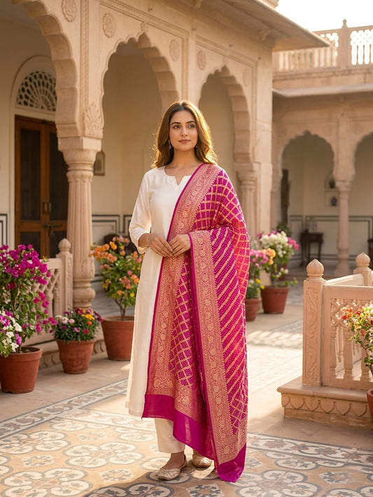 Joyita - Magenta & Pink Bandhani Banarasi Dupatta