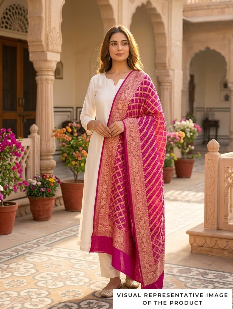 Joyita - Magenta & Pink Bandhani Banarasi Dupatta