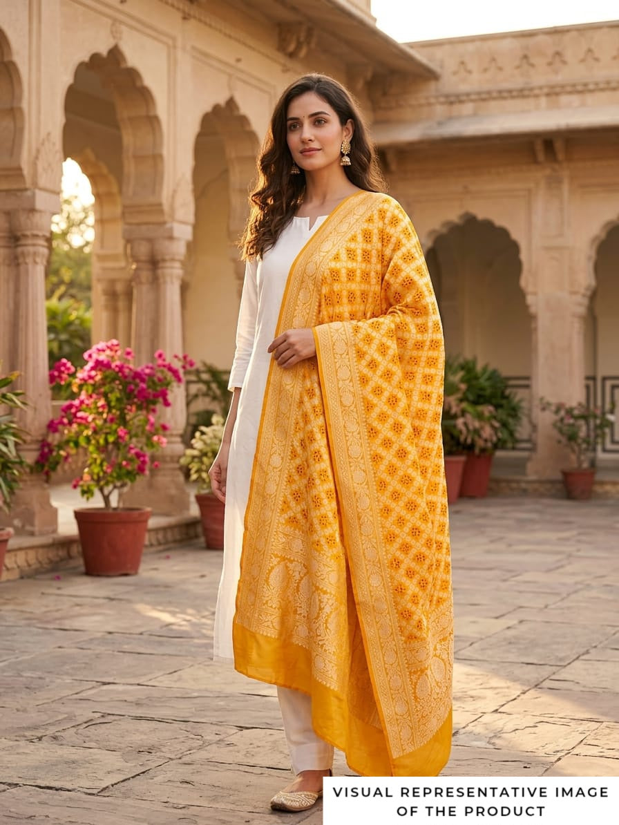 Inaayat - Yellow Bandhani Banarasi Dupatta