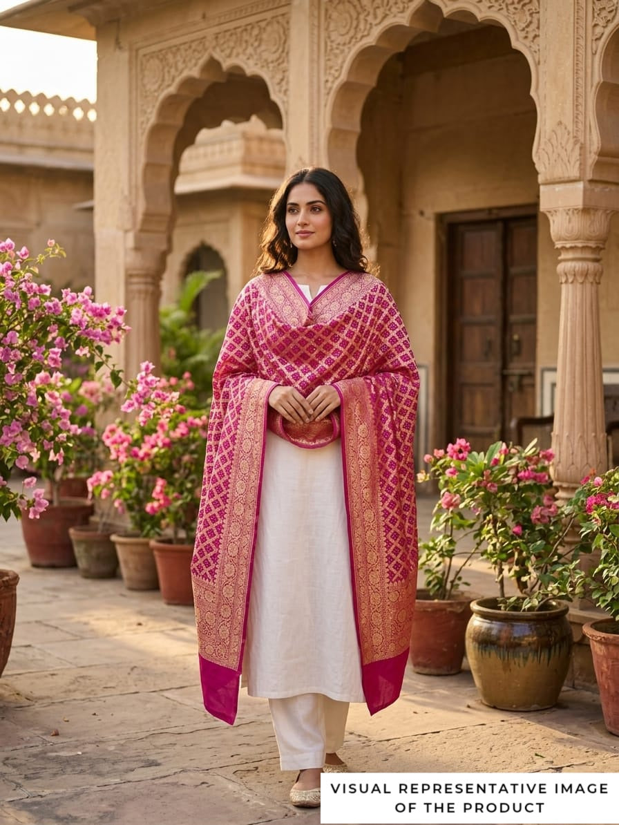 Lehja - Magenta Bandhani Banarasi Dupatta