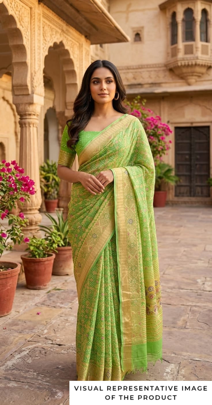 Nazaakat - Light Green Meenakari Bandhani Saree