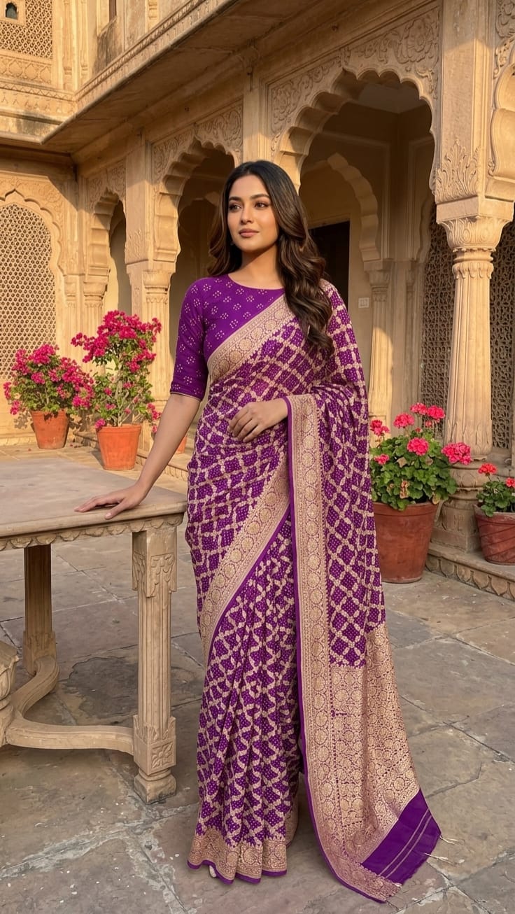 Manya - Purple Sangeet Bandhani Banarasi Saree