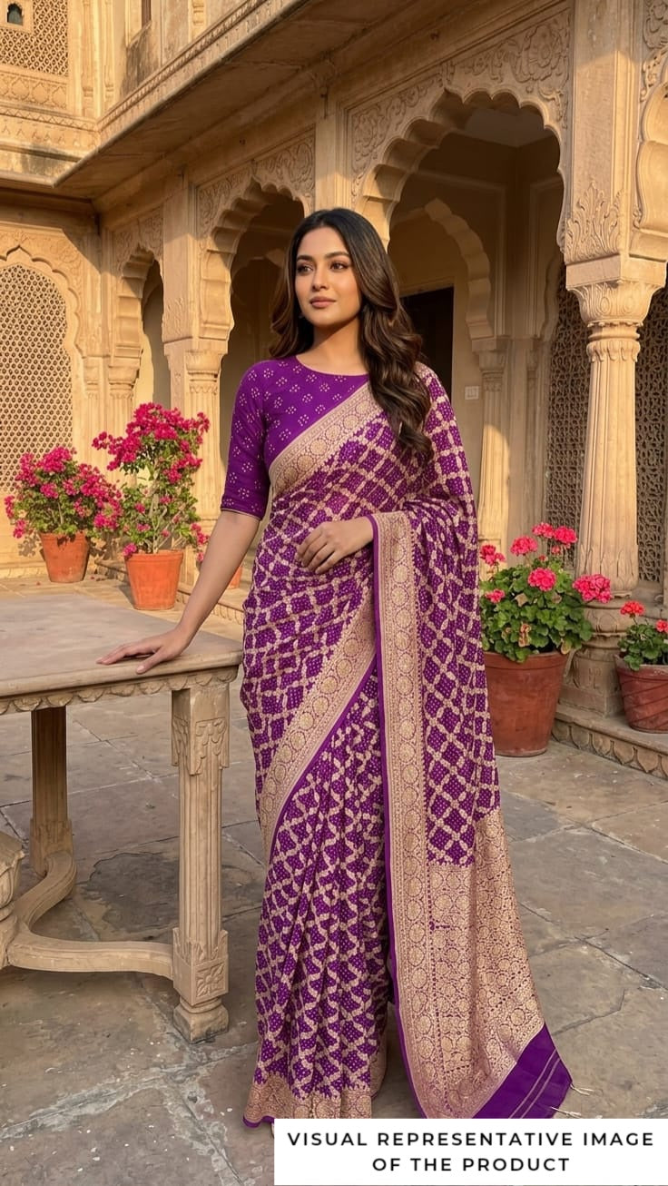 Manya - Purple Bandhani Banarasi Saree