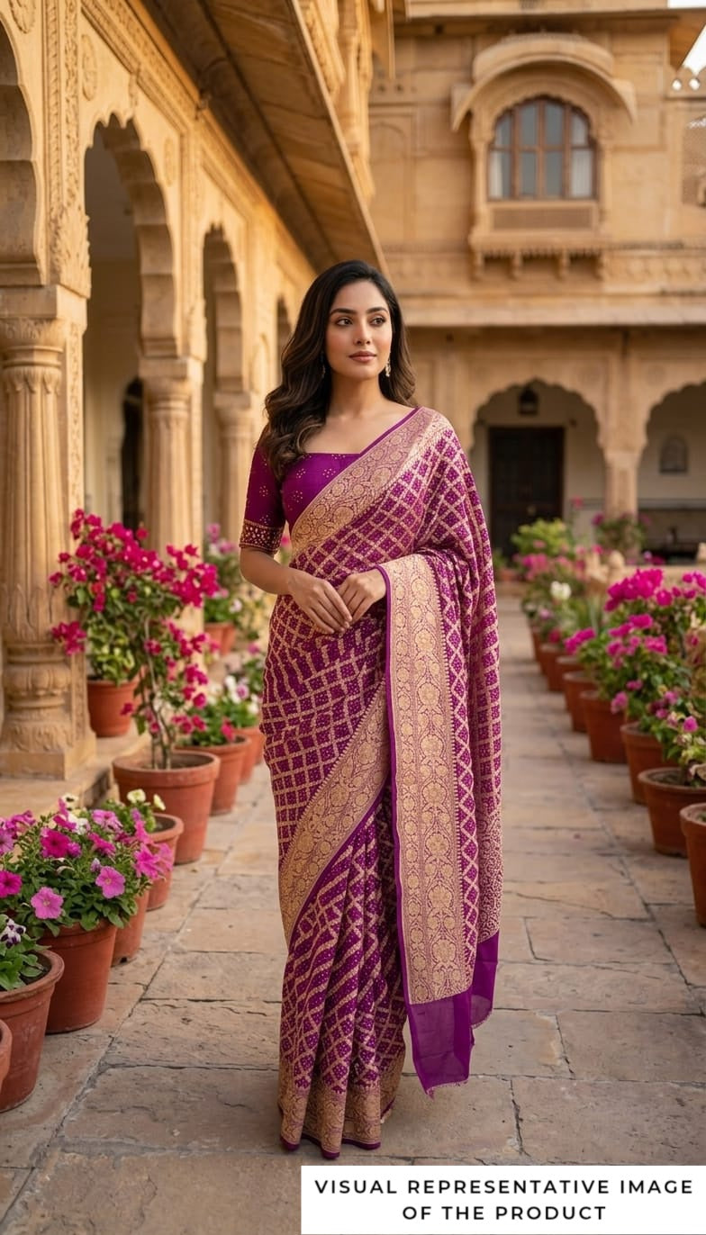 Mugdha - Magenta Bandhani Banarasi Saree