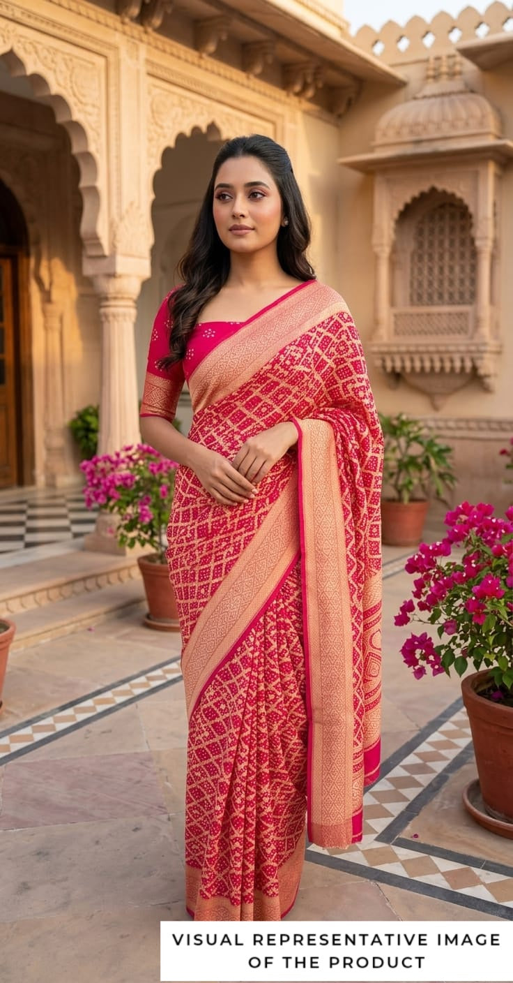 Risha - Rose Pink Bandhani Banarasi Saree
