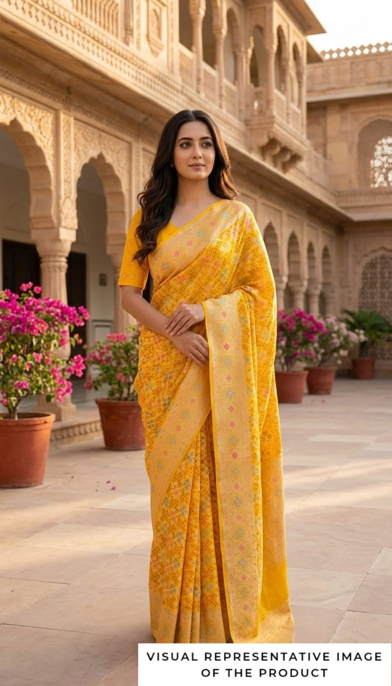 Diksha - Yellow Meenakari Bandhani Saree