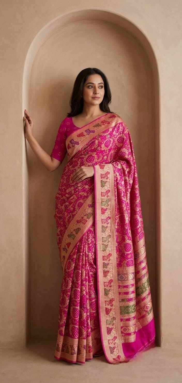 Apeksha - Pink Wedding Meenakari Tilfi Saree