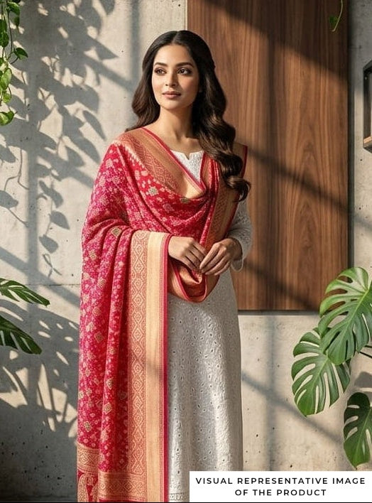 Farha - Red & Pink Meenakari Bandhani Dupatta