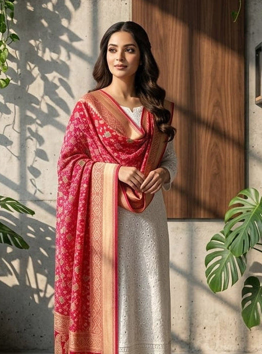 Bhavika - Red & Pink Meenakari Bandhani Dupatta