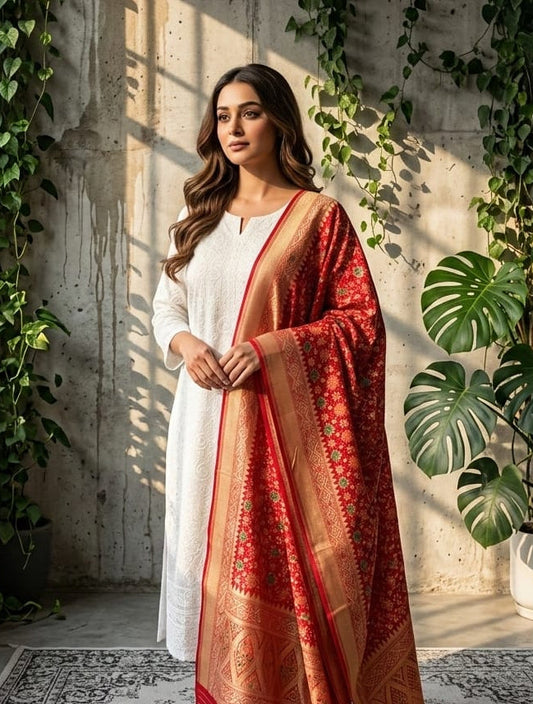 Poorvi - Red Meenakari Bandhani Dupatta