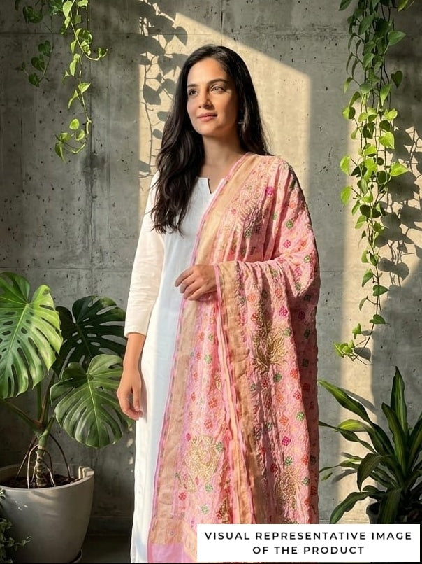 Nitaara - Peach Meenakari Bandhani Dupatta