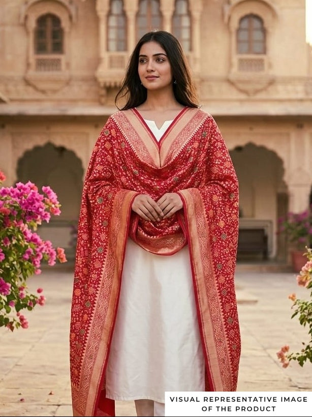 Zenia - Red Meenakari Bandhani Dupatta