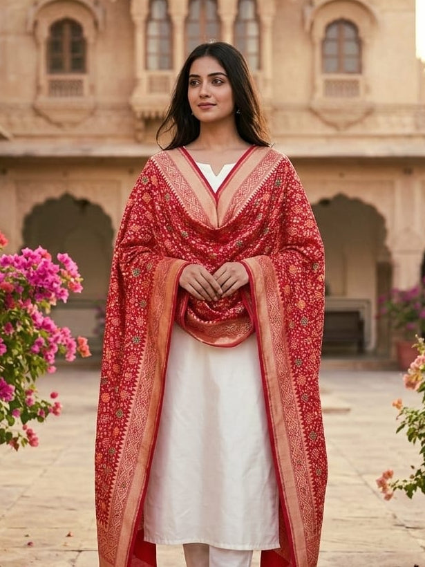 Zenia - Rose Pink Meenakari Bandhani Dupatta