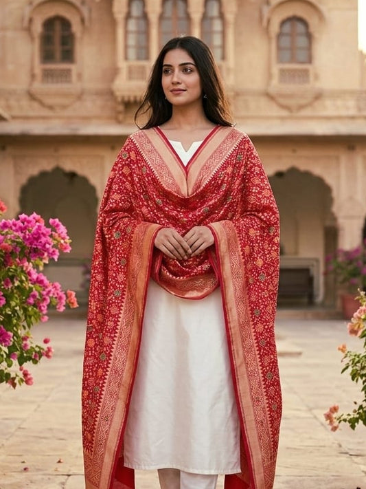 Zenia - Rose Pink Meenakari Bandhani Dupatta