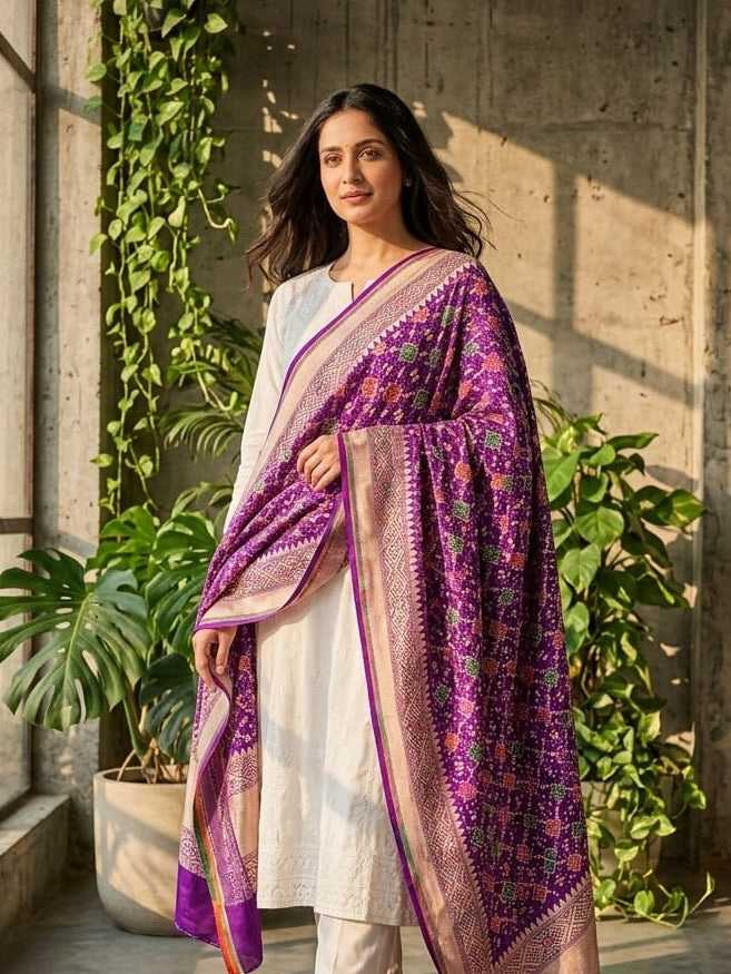 Jagruti - Purple Meenakari Bandhani Dupatta