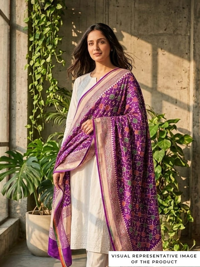 Jagruti - Purple Meenakari Bandhani Dupatta