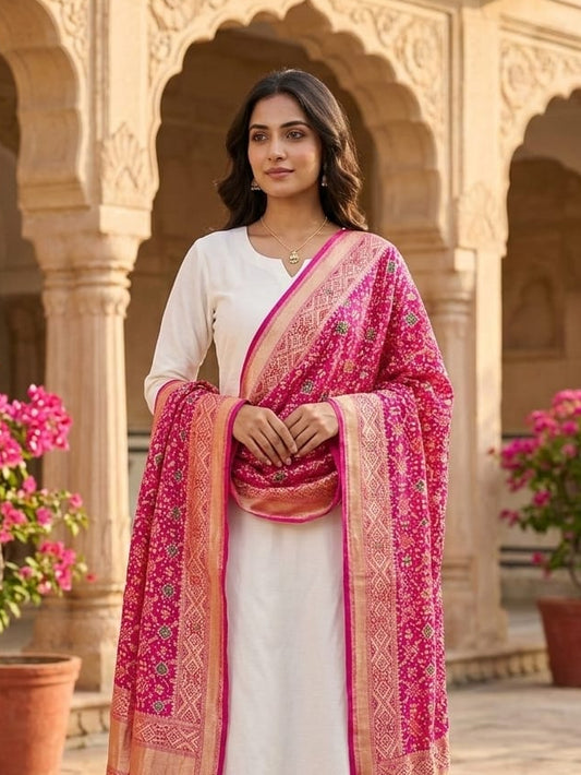 Gauri - Pink Meenakari Bandhani Dupatta