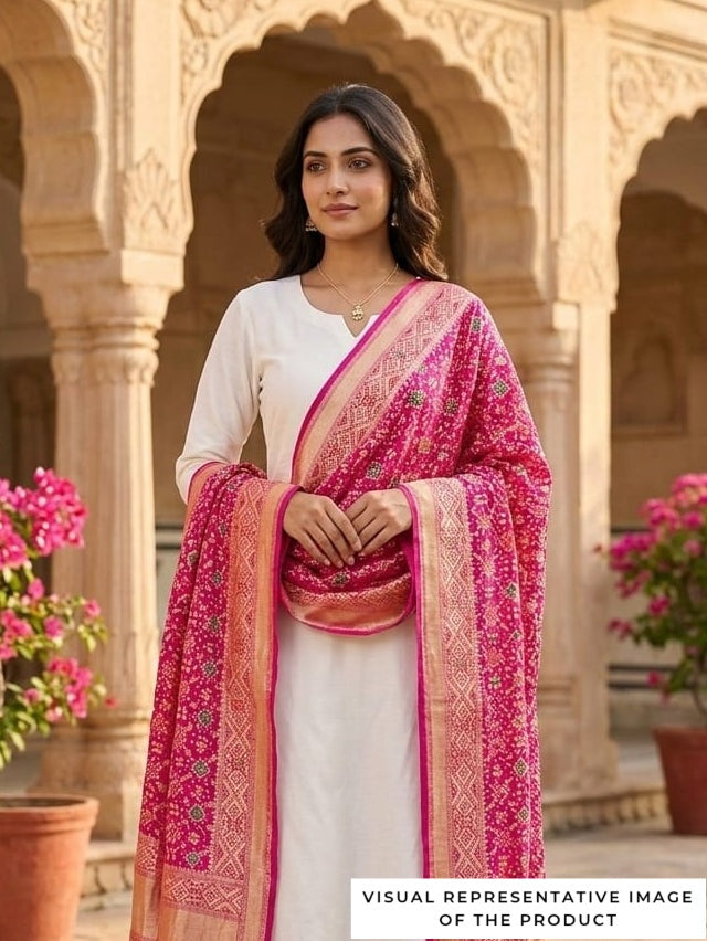 Gauri - Pink Meenakari Bandhani Dupatta