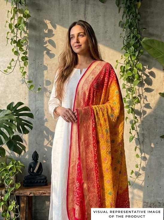Vedika - Red & Yellow Meenakari Bandhani Dupatta