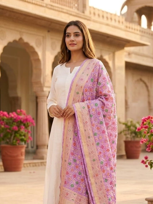 Gulzaar - Lavender Meenakari Bandhani Dupatta