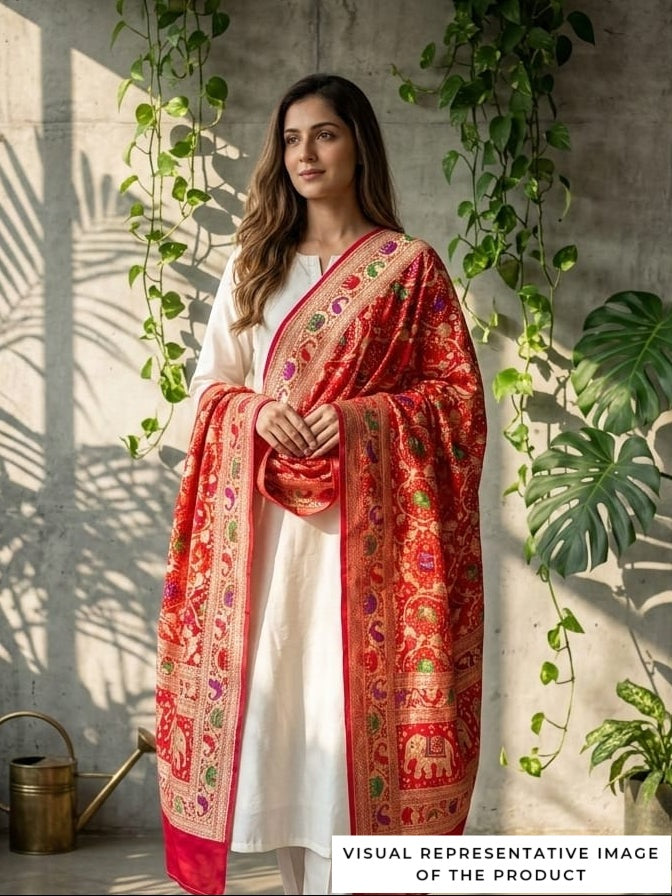 Abha - Red & Orange Meenakari Tilfi Dupatta