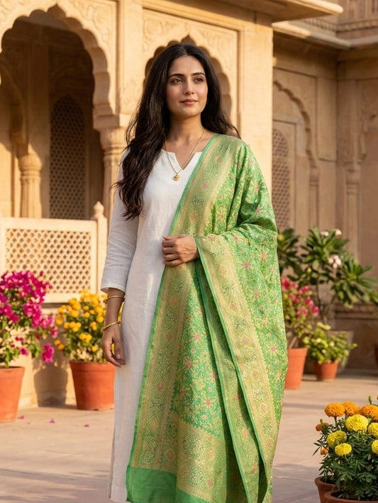 Aarunya - Light Green Meenakari Bandhani Dupatta