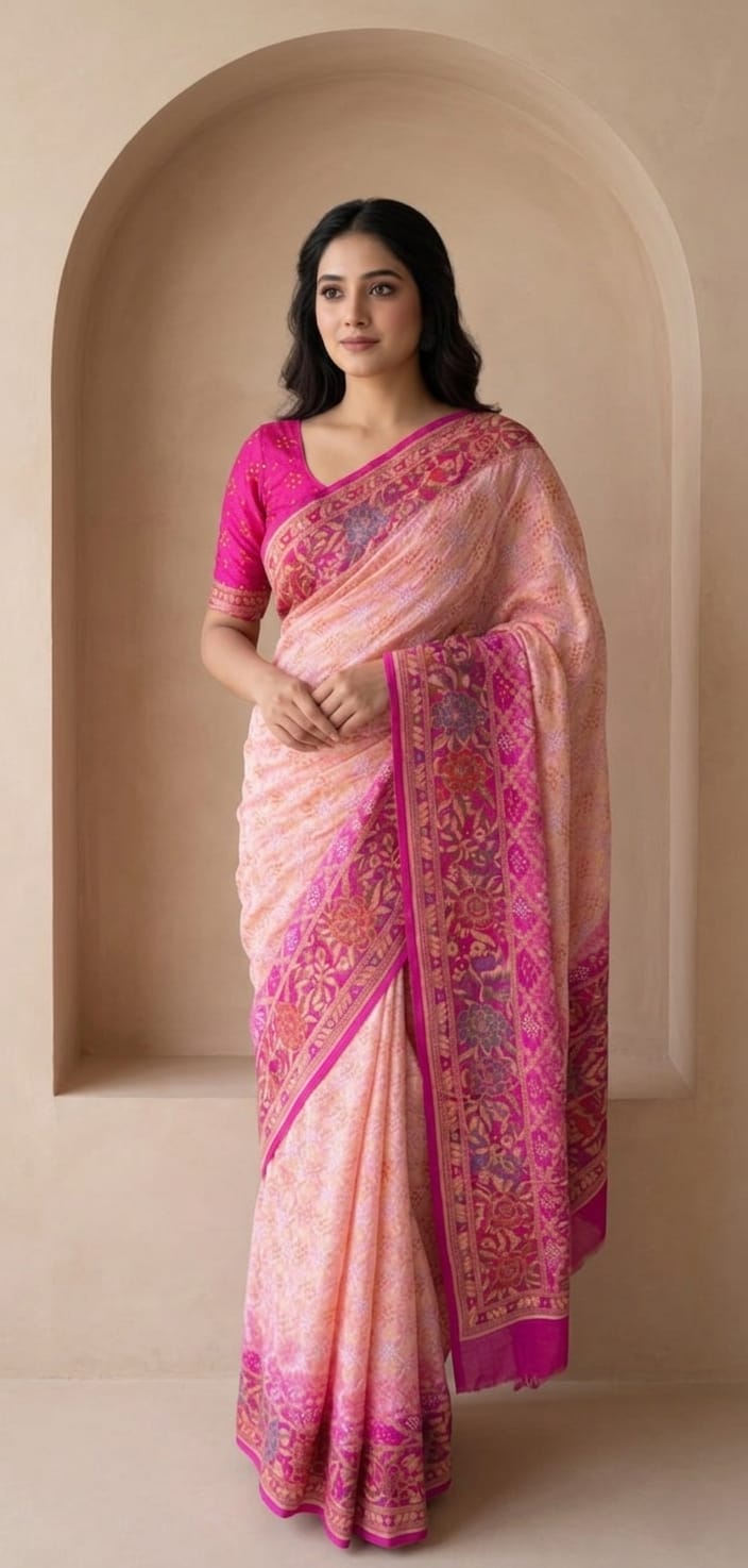 Hetvi - Pink & Peach Meenakari Tilfi Saree