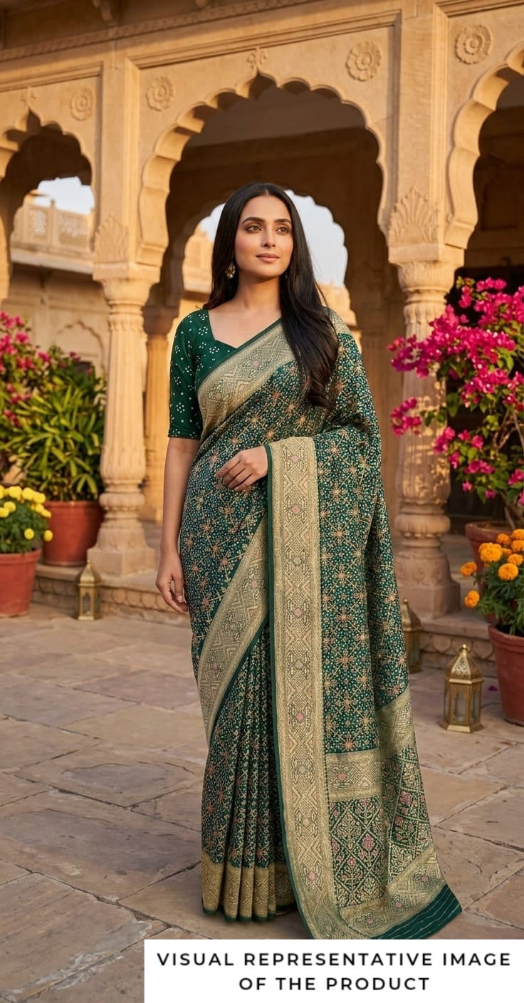 Vidya - Green Meenakari Bandhani Saree