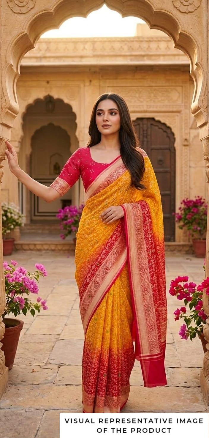Anusha - Red & Yellow Meenakari Bandhani Saree