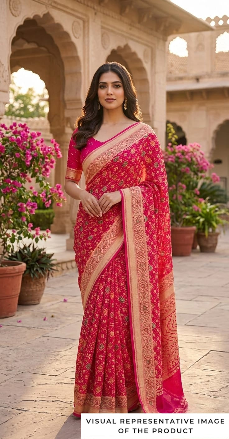 Adya - Rose Pink Meenakari Bandhani Saree