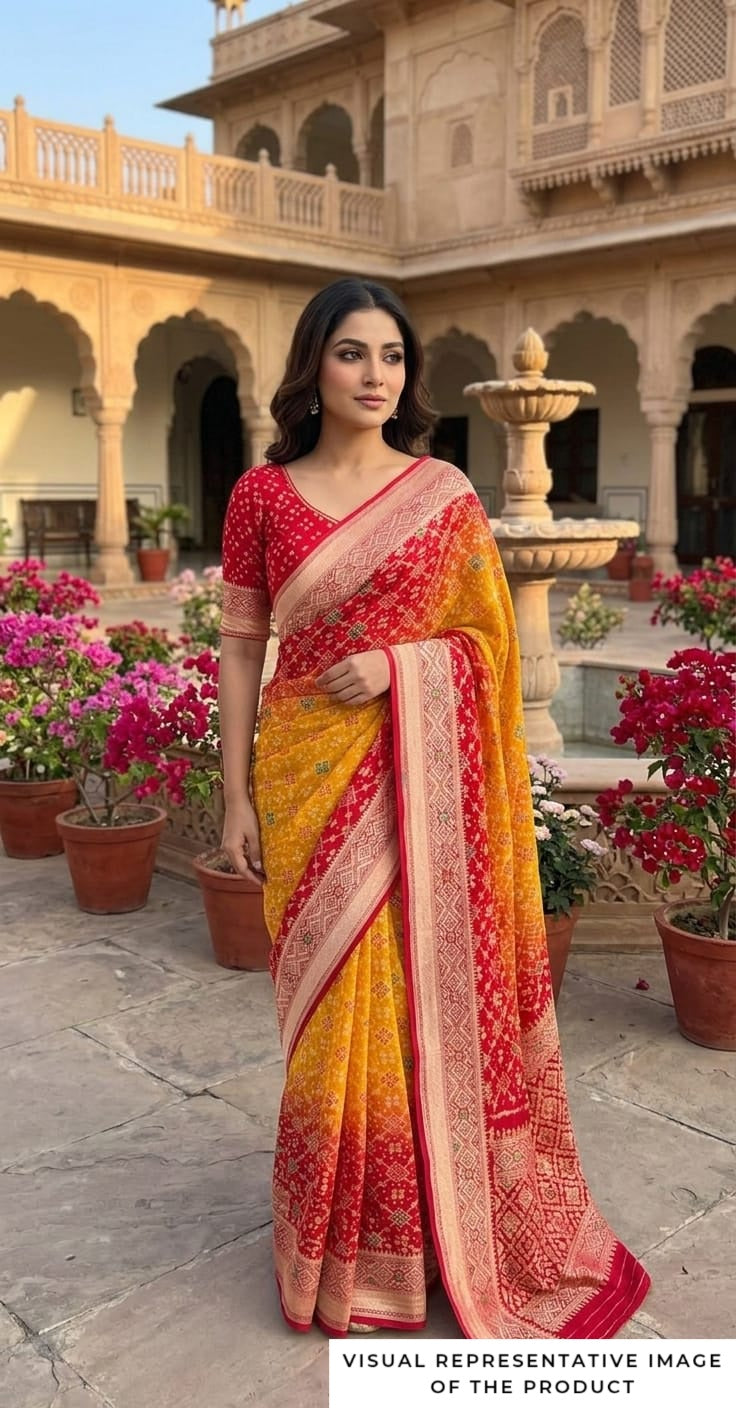 Amaya - Red & Yellow Meenakari Bandhani Saree