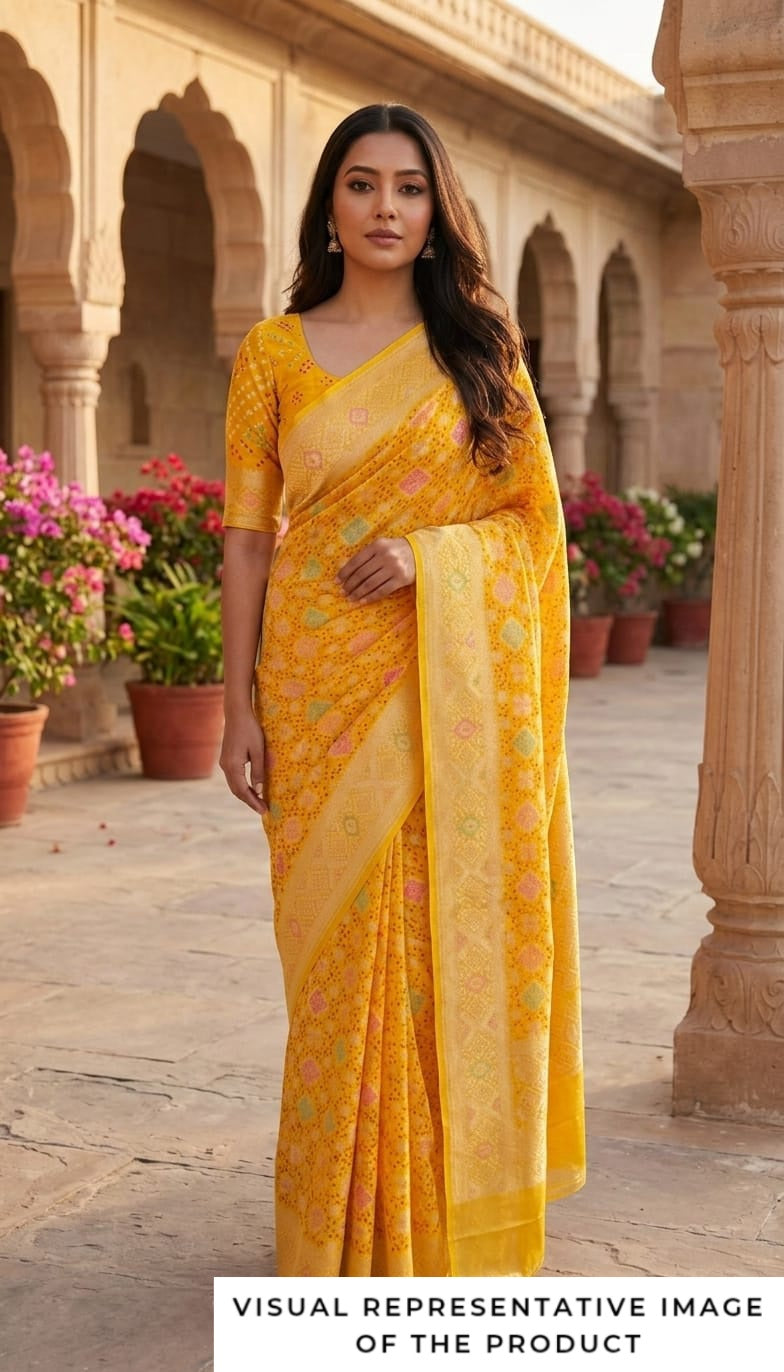 Paheli - Yellow Meenakari Bandhani Saree